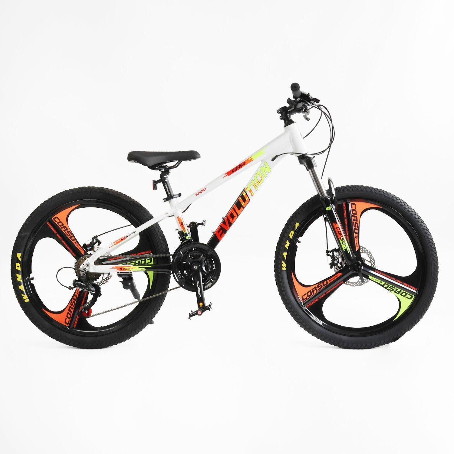 Велосипед гірський підлітковий алюмінієвий Corso Evolution 24" литі диски рама 11" Білий