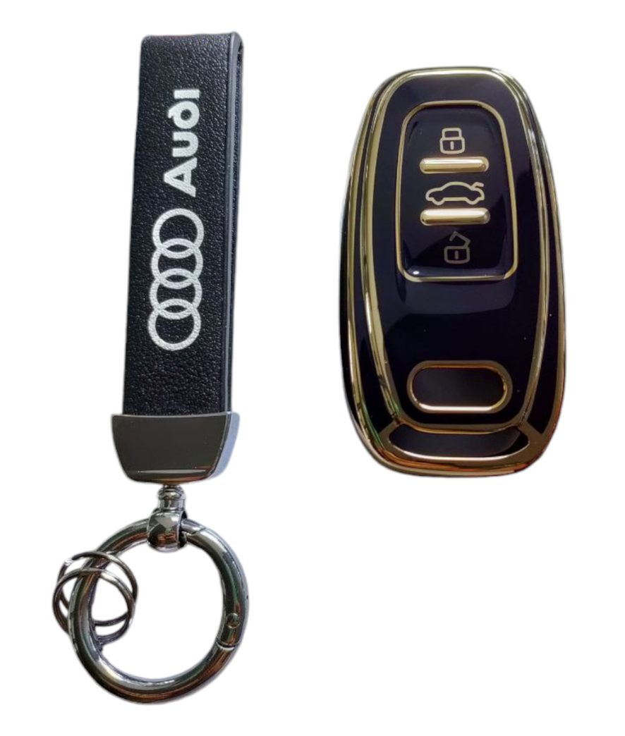 Чехол для ключа Audi с золотой рамкой Черный (2360793651)