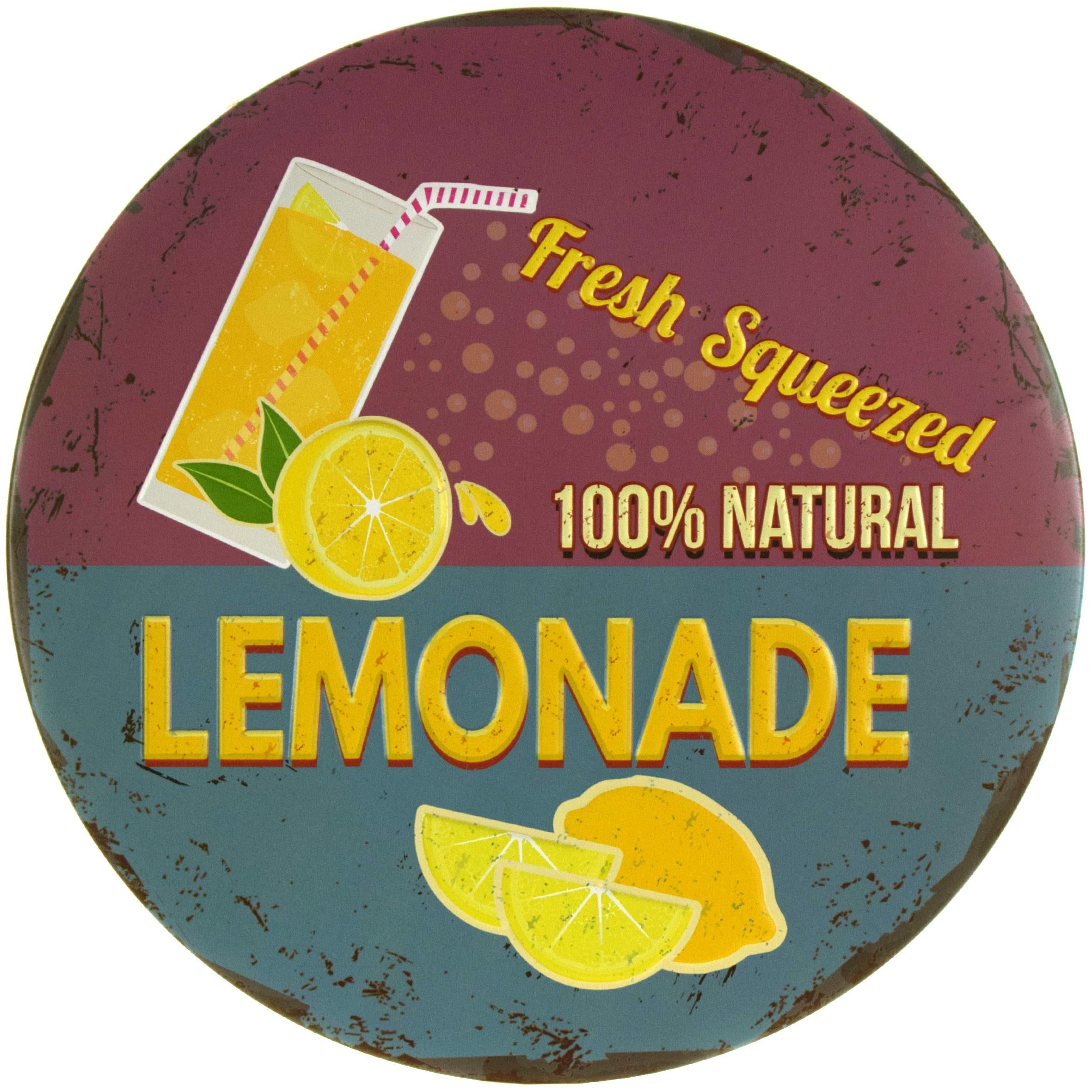 Табличка металлическая Свежевыжатый Лимонад Натуральный На 100%/Fresh Squeezed Lemonade 100% Natural круглая 30 см