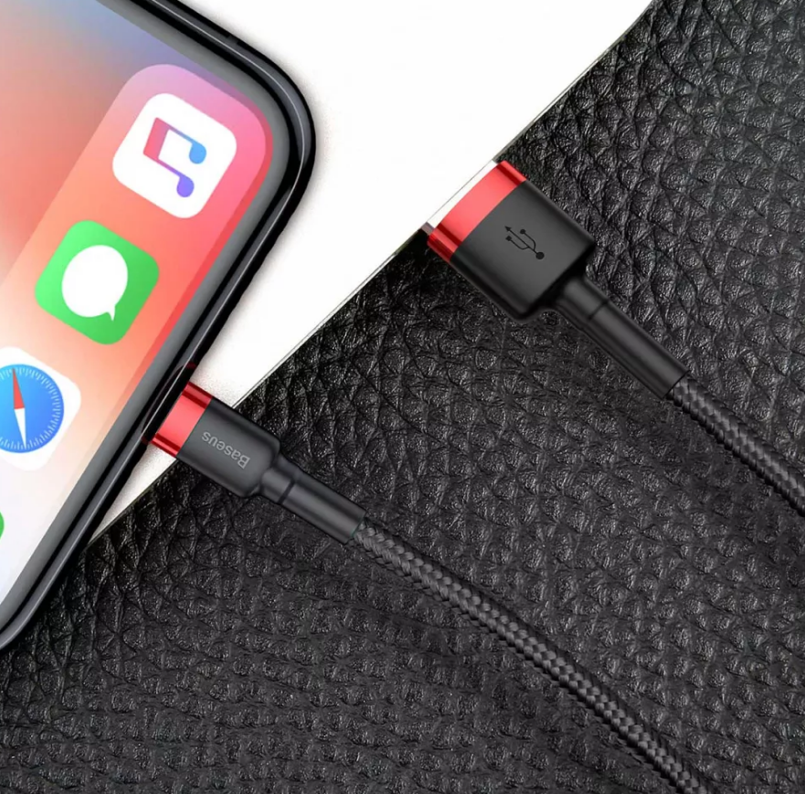 Кабель BASEUS Cafule Lightning CALKLF-B19 2,4 A 100 см Red/Black (541877) - фото 4 Кабель BASEUS Cafule Lightning CALKLF-B19 2,4 A 100 см Red/Black (541877) - фото 4