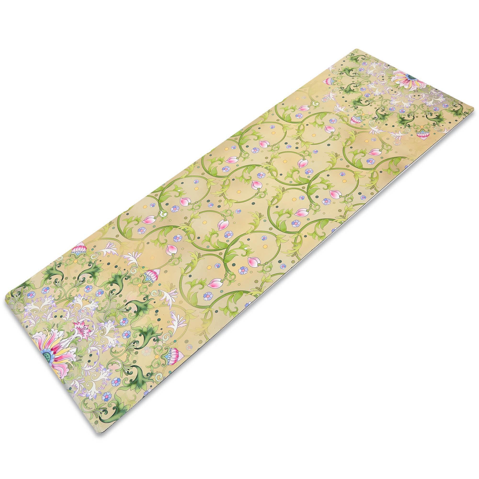 Килимок для йоги замшевий Record FI-5662-30 183x61x0,3 см Бежевий з квітковим принтом (NA004143)