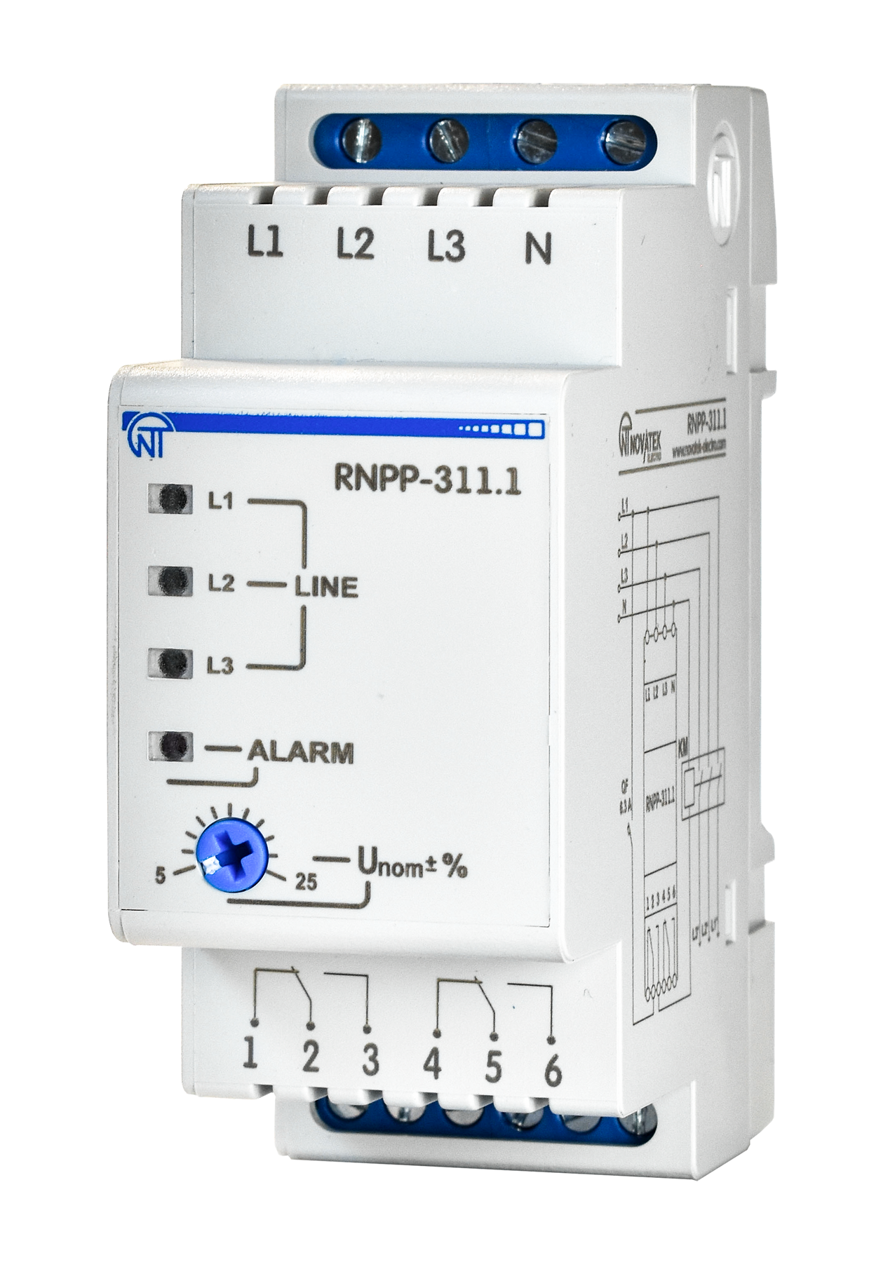 Реле контролю напруги та фаз Новатек-Електро РНПП-311.1 трифазне 5A (NTRNP3111)