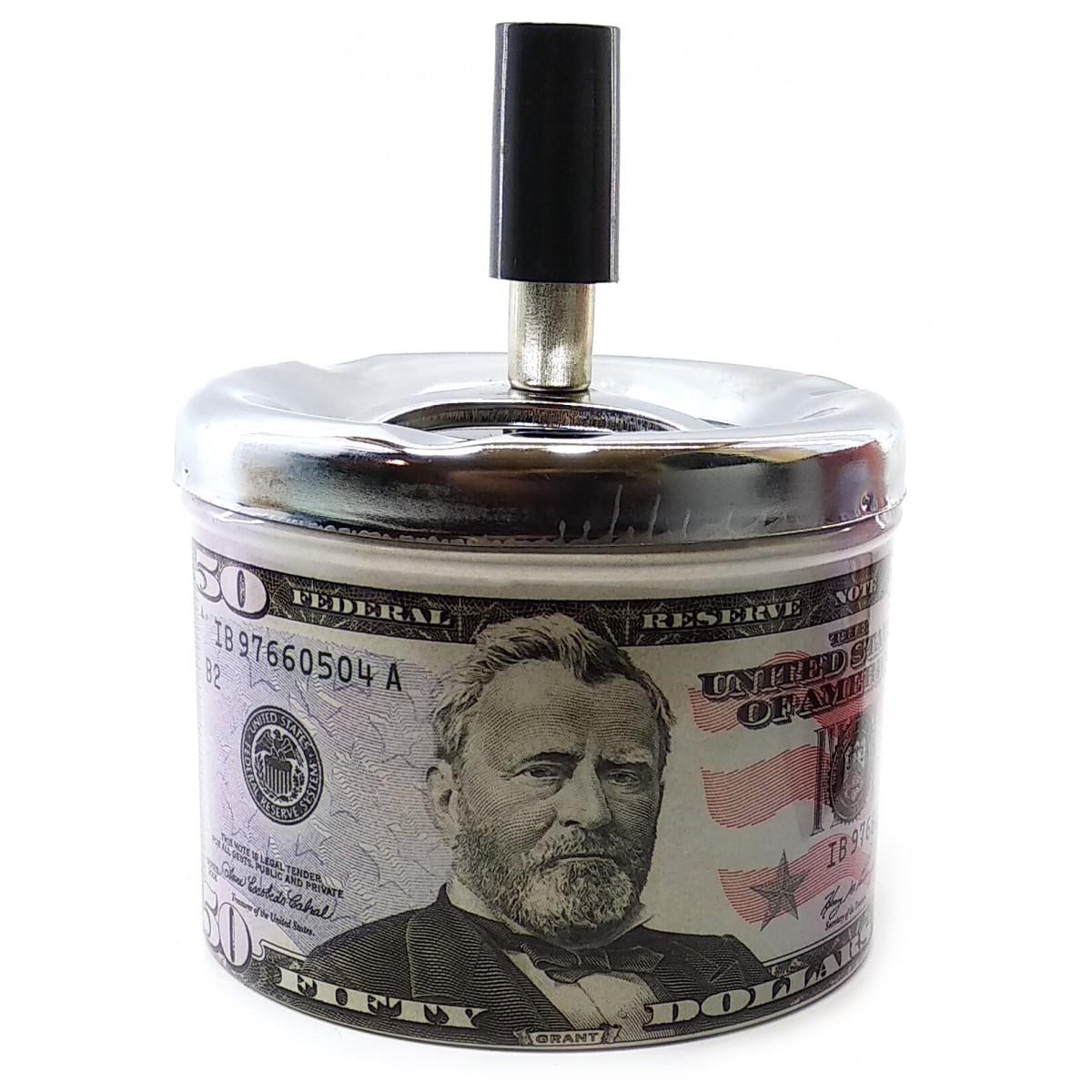 Пепельница с крышкой металлическая 50$ 32420A (239461)