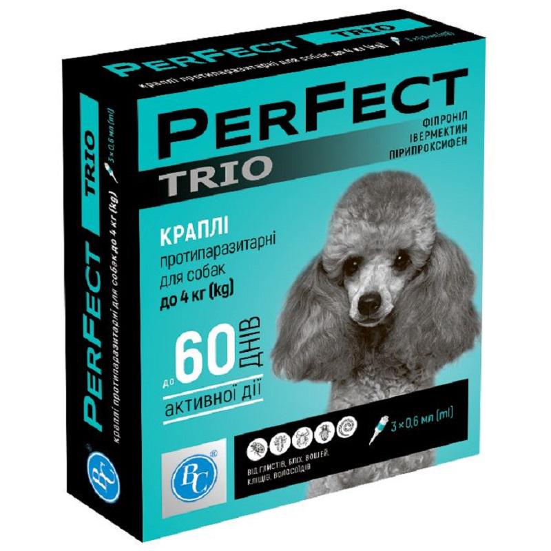 Капли противопаразитарные PerFect TRIO для собак до 4 кг 3 пипетки по 0,6 мл