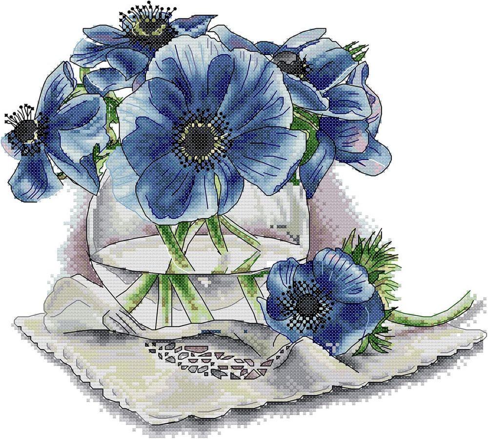 Набор для вышивания крестиком NKF Ваза с анемонами HA001 ткань 14СТ с рисунком 34х32 см (39834)