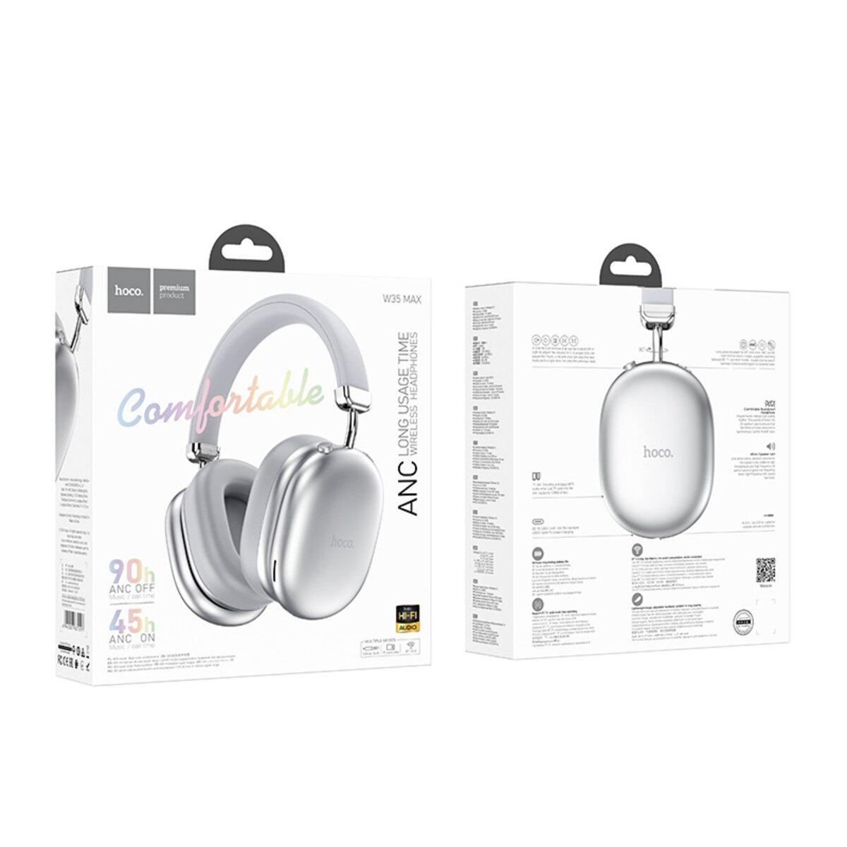 Навушники безпровідні Hoco W35 Max Auspicious ANC noise reduction BT5.4 headphones 800mAh Silver (6942007631297) - фото 3 Навушники безпровідні Hoco W35 Max Auspicious ANC noise reduction BT5.4 headphones 800mAh Silver (6942007631297) - фото 3