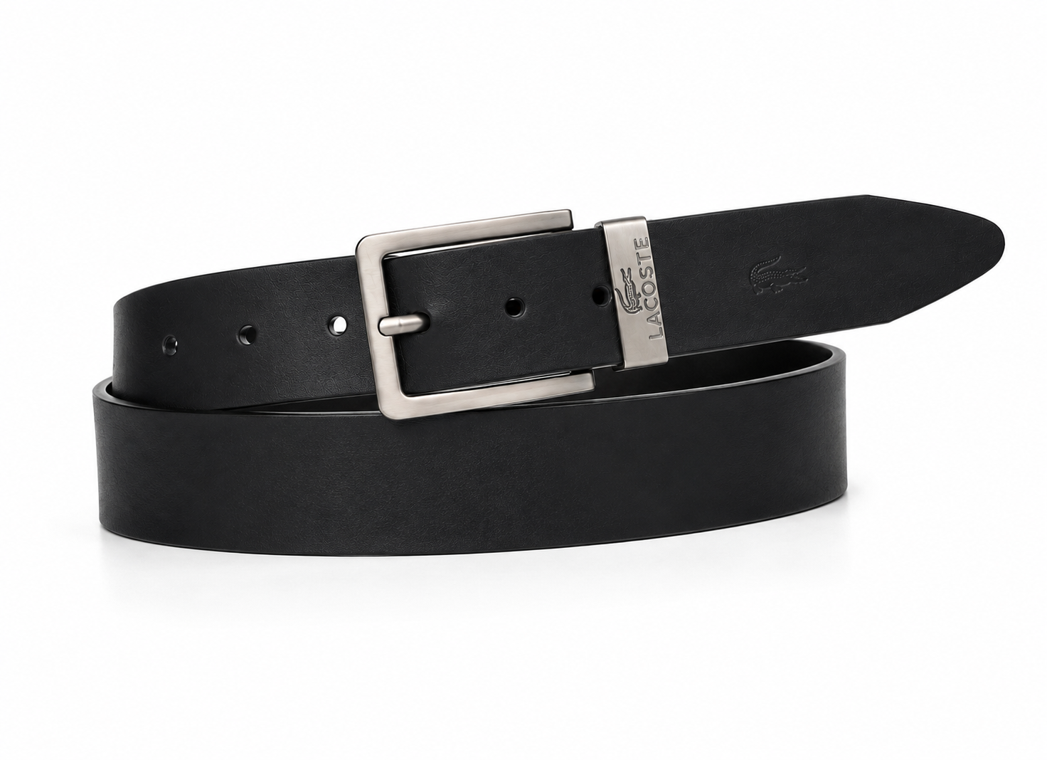 Ремінь чоловічий шкіряний в стилі Lacoste з коробкою 125 см Чорний (36996371)