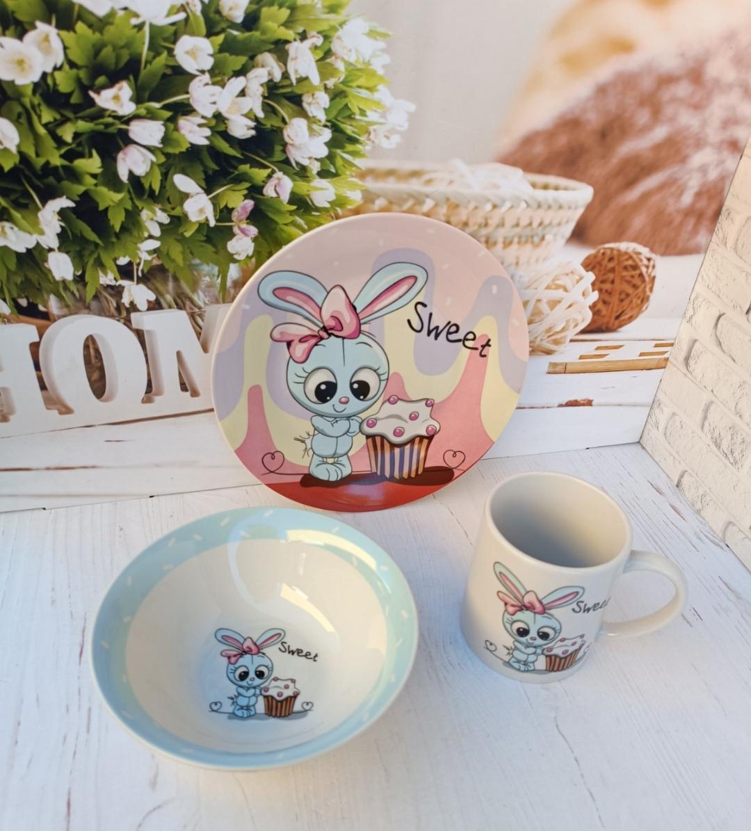 Набор детской столовой посуды Limited Edition Sweet Bunny фарфор 3 пр. (20204325) - фото 1