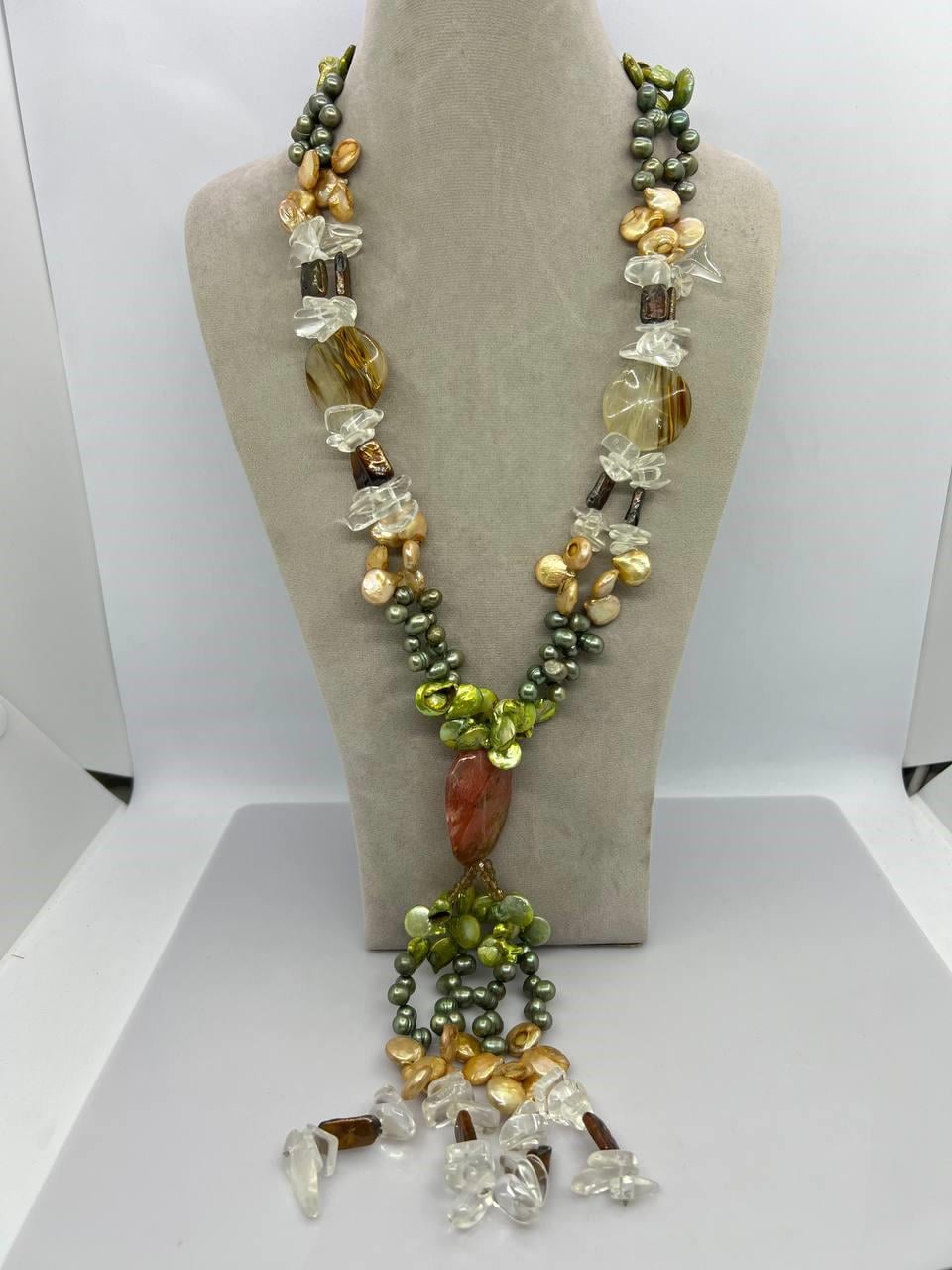 Колье жемчуга 60/+20 см Двухцветный (11486)