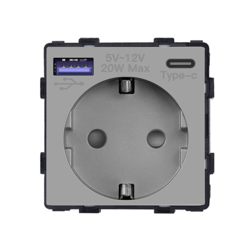 Розетка LUXION с USB A+C 20 Вт с заземлением 250 В 16 А Серый (LX-86-GAC-GY)