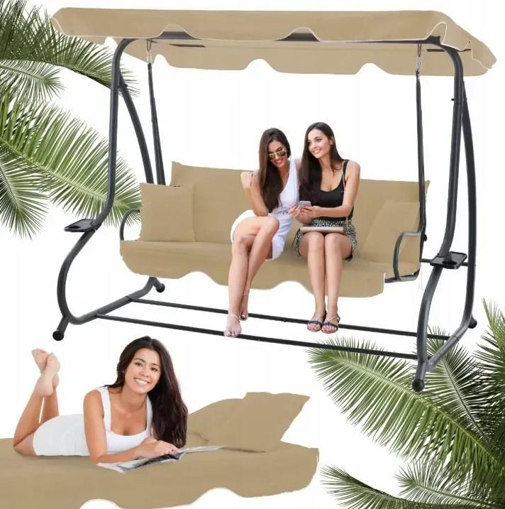 Качели  дачные Garden Line уличные/раскладные с крышей 210x120x170 см Бежевый - фото 7