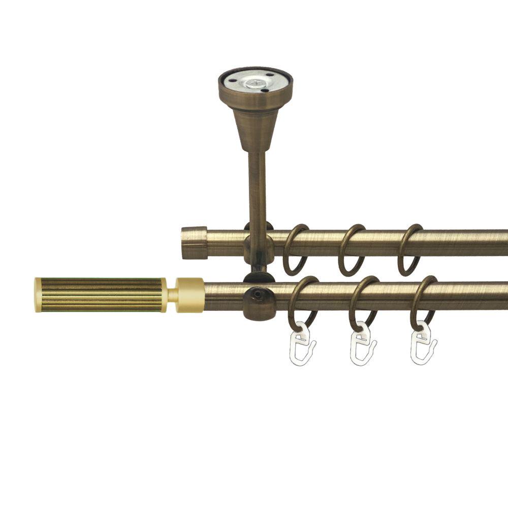 Карниз Orvit Галерія металевий дворядний відкритий до стелі гладка труба кільце металеве 16/16 мм 160 см Антик (00-00016883)