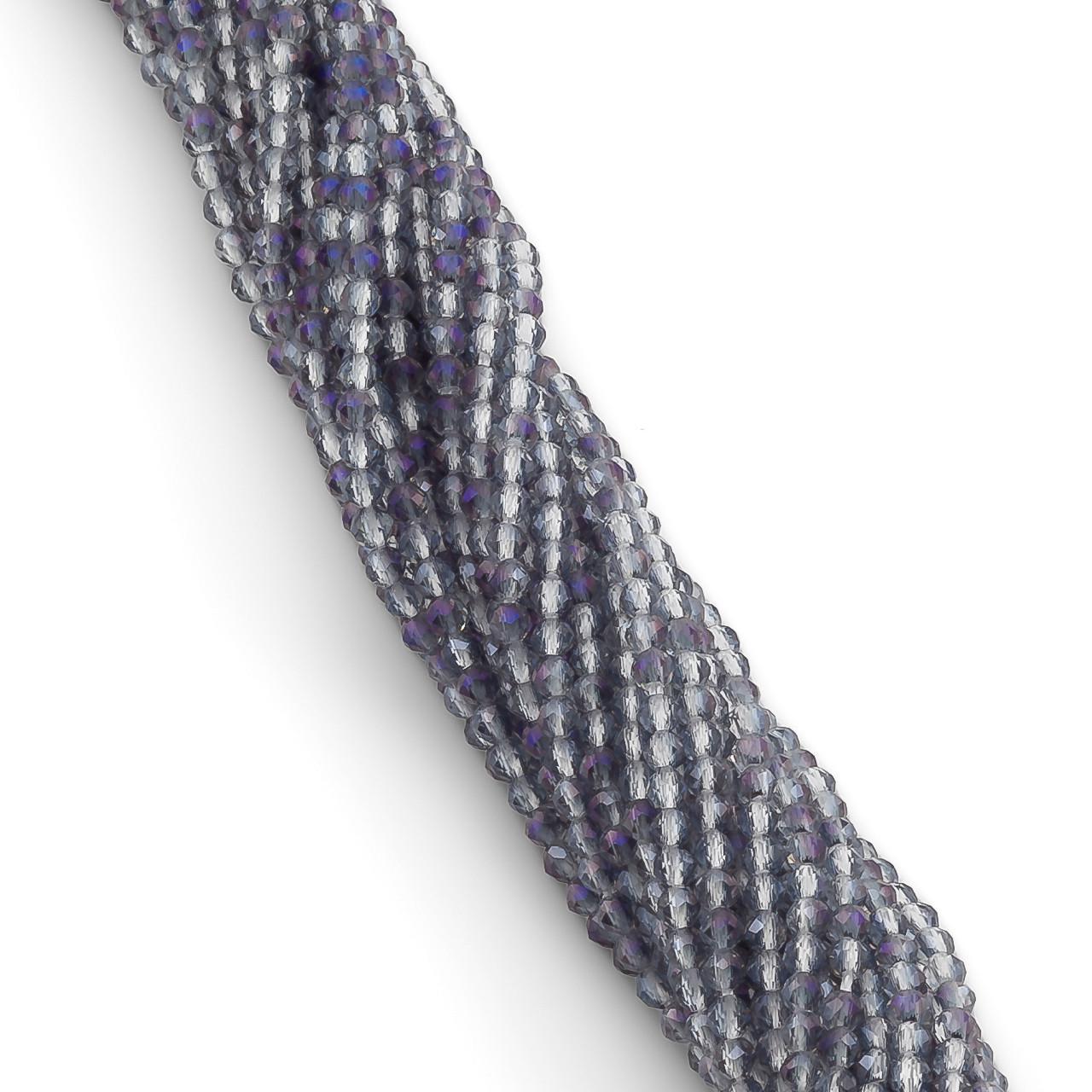 Бусины с круглой огранкой на нитке 37 см из шпинели 2 мм 200 шт. Серый с фиолетовым (БШ0002к62)