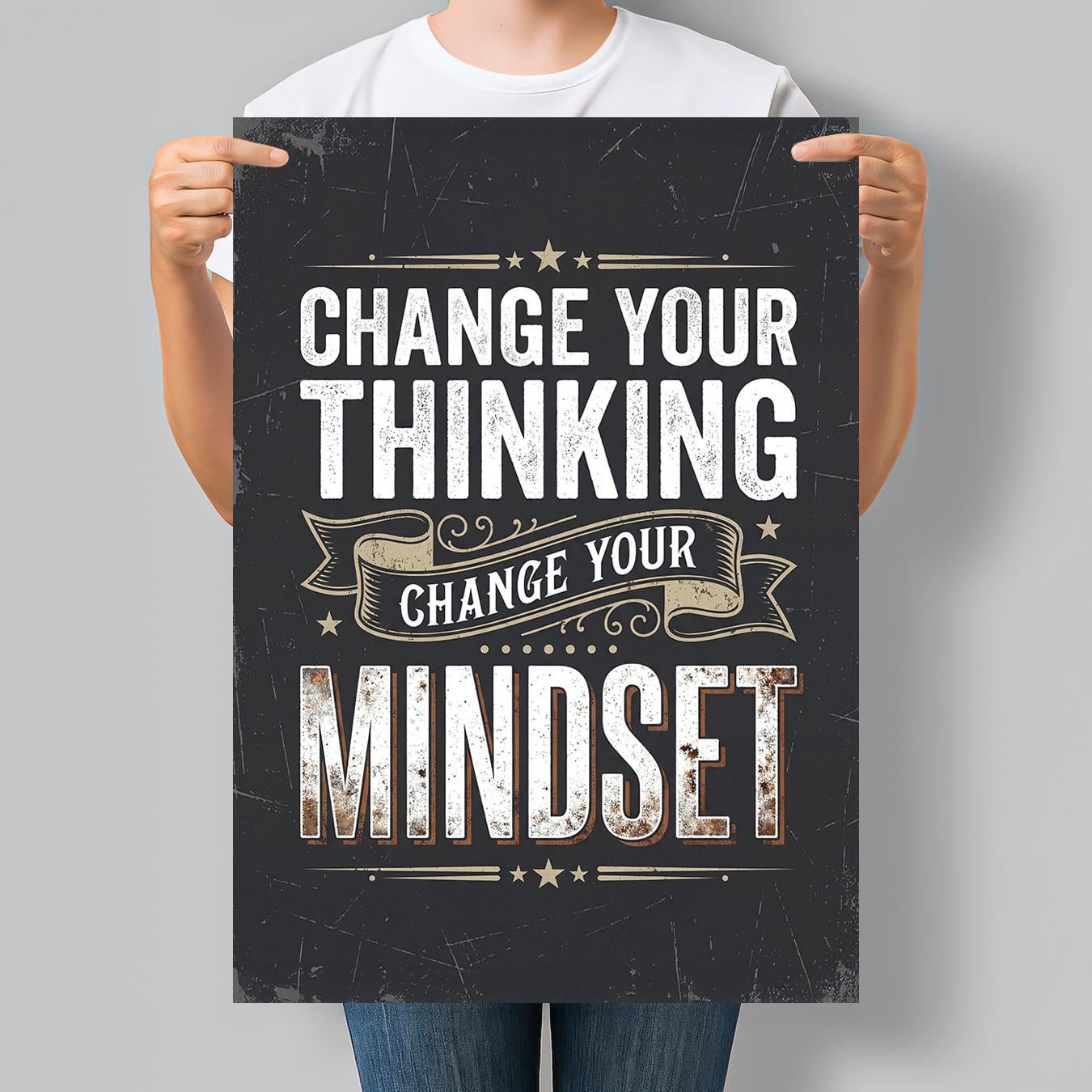 Постер мотивационный Change Your Thinking Change Your Mindset 42x60 см A2 без рамки (MOTN019_A2)