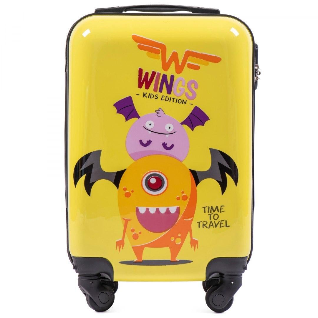 Чемодан Wings Monster серия Kids Edition мини детский 50х35х20 см ручная кладь на 4 колесах Желтый