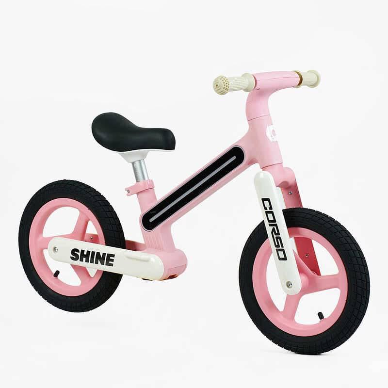 Біговел Corso Shine нейлонова рама зі світлом/надувні колеса 12" Pink (153736)