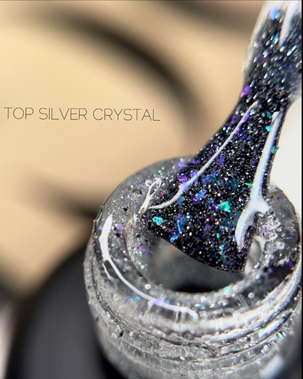 Топ светоотражающий для гель-лака без липкого слоя Crooz Crystal Top Silver с шиммером 8 мл Серебряный