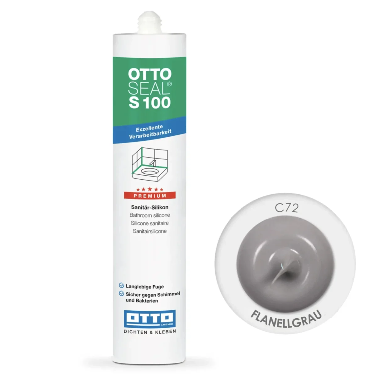 Силиконовый герметик OTTOSEAL S100 300 мм C72 Flanellgrau (S100C72)