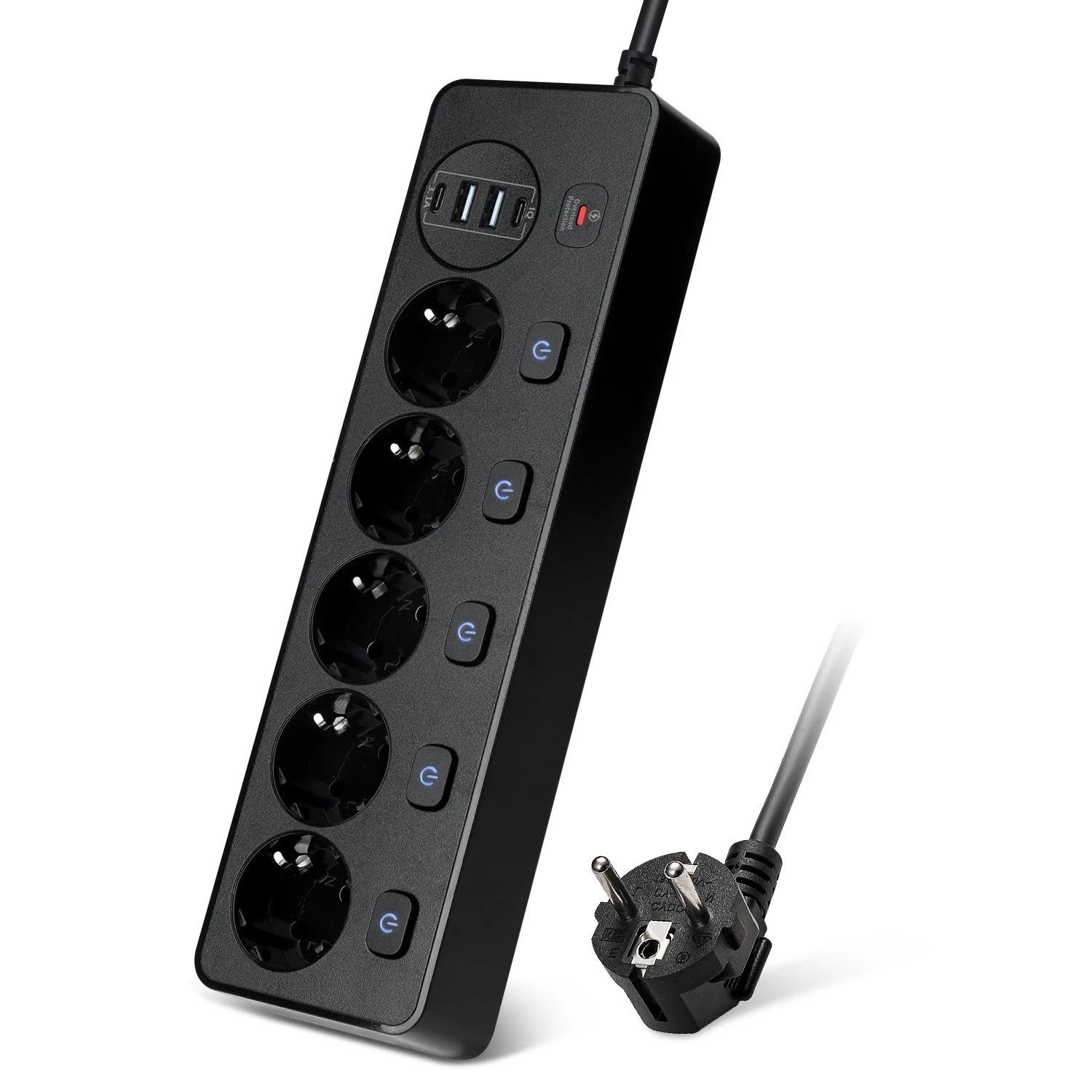 Фільтр подовжувач мережевий з Type-С 5 розеток з вимикачами 2 метри 4 USB/PD20W Фільтр подовжувач мережевий з Type-С 5 розеток з вимикачами 2 метри 4 USB/PD20W