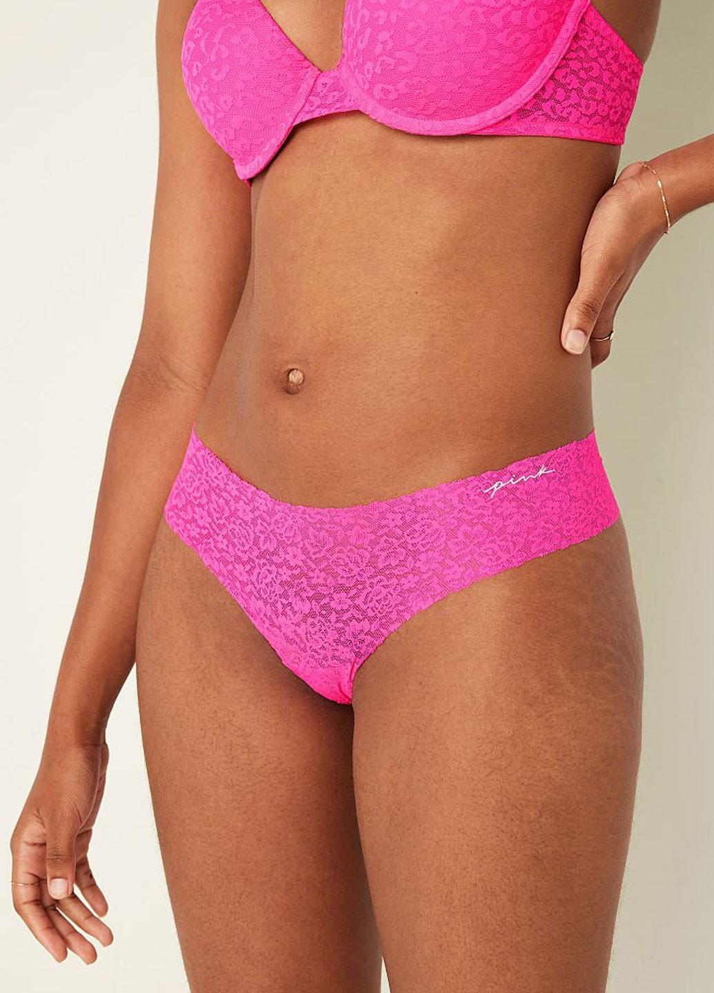 Трусики кружевные Victoria's Secret No-Show Thong Panty Pink S Ярко-розовый (26558060)
