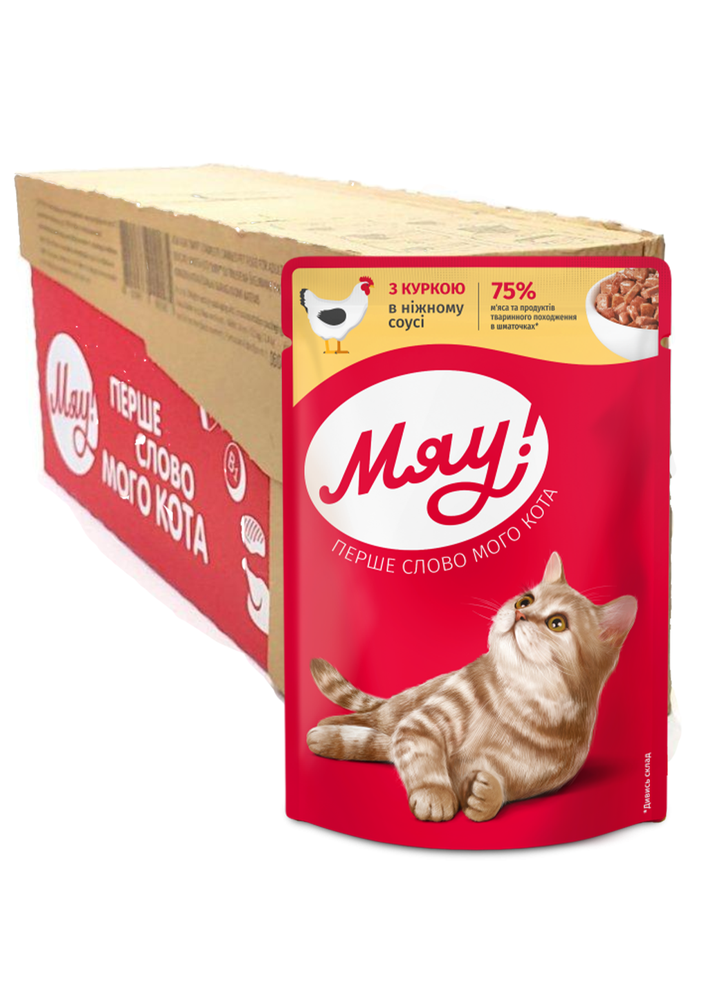 Корм для дорослих котів вологий Мяу З куркою в ніжному соусі 85 г 24 шт.