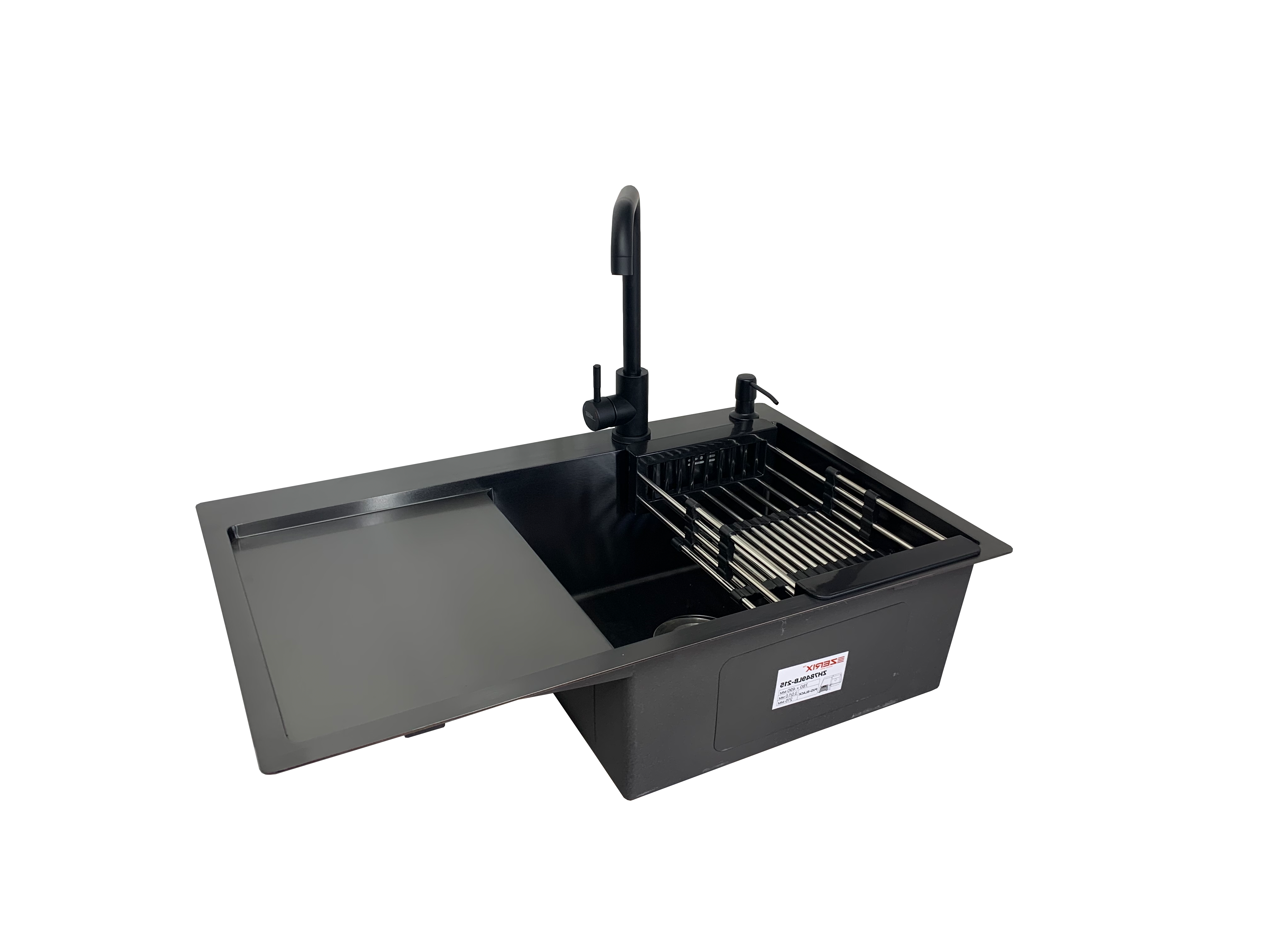 Мойка для кухни Zerix чаша справа/смеситель/дозатор/корзинка 78x49 см Черный (8bb1c1f6)