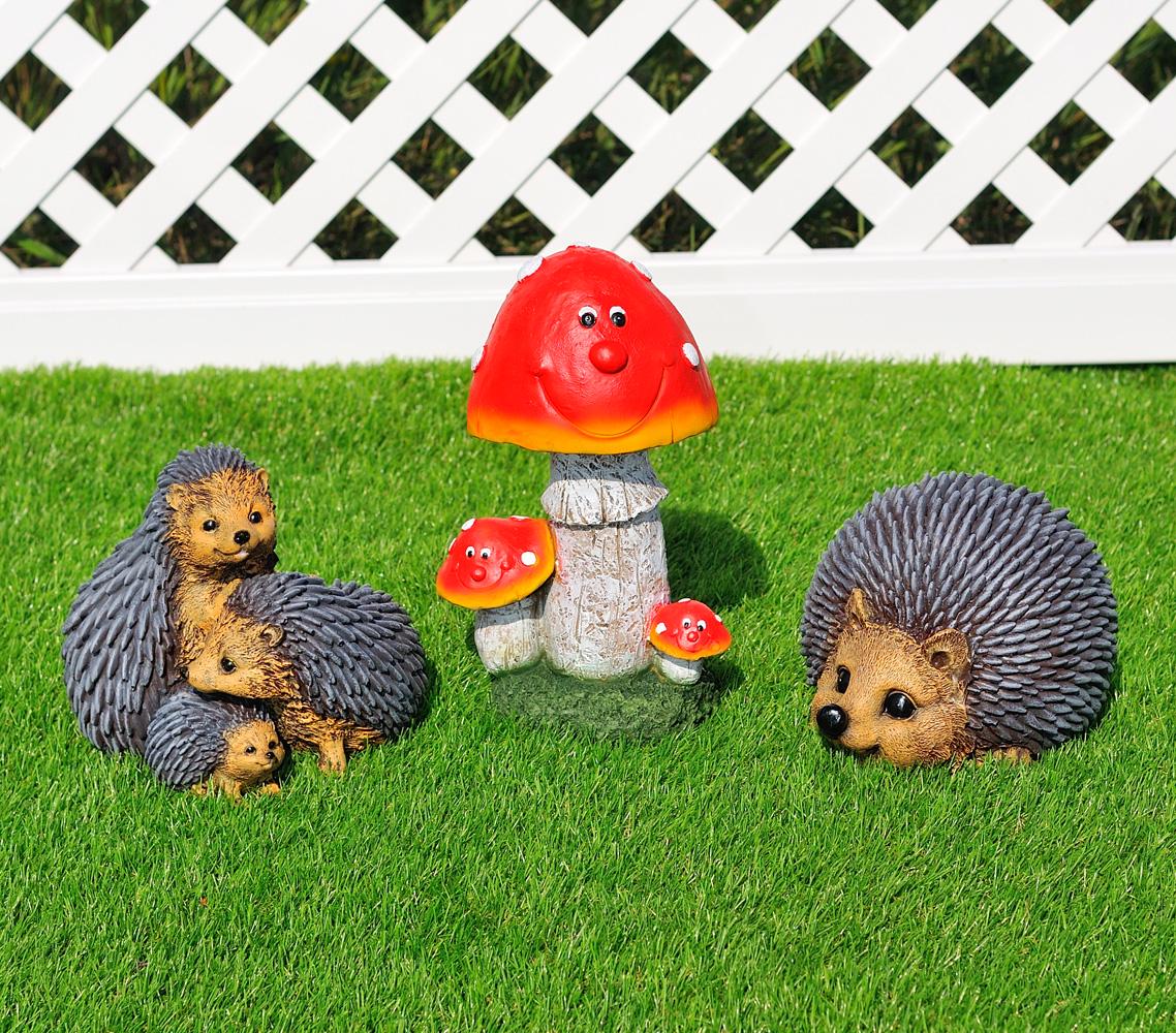 Садовая фигура Семья ежей №4 и мухоморы