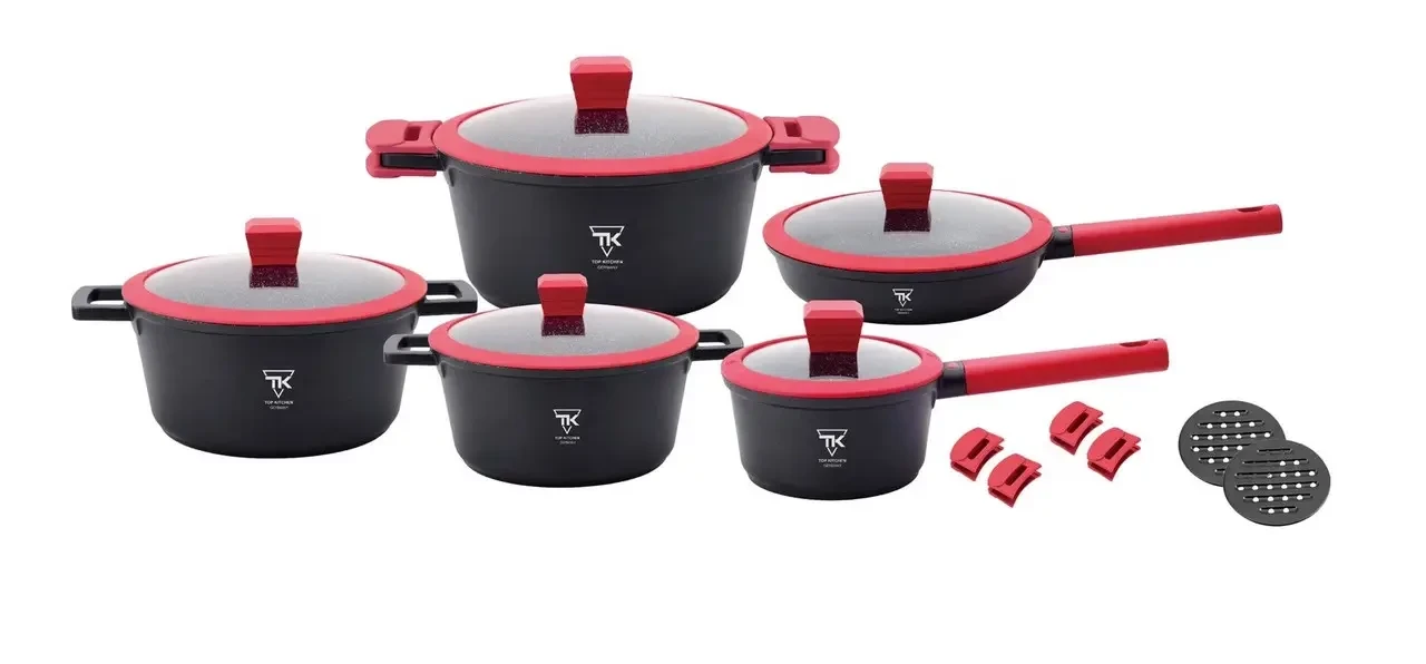 Набор посуды Top Kitchen кованый с мраморным покрытием 16 пр. Черный (1751041381)