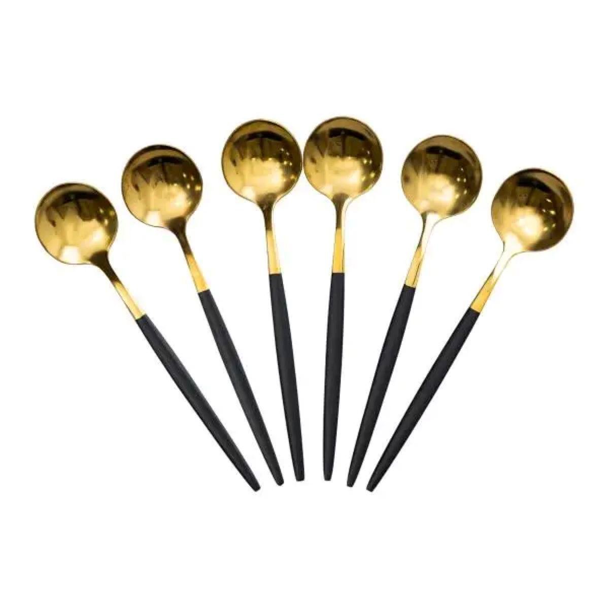 Набір чайних ложок із нержавіючої сталі 12,9 см 6 шт. Чорний/Золотий (6527) - фото 4 Набір чайних ложок із нержавіючої сталі 12,9 см 6 шт. Чорний/Золотий (6527) - фото 4
