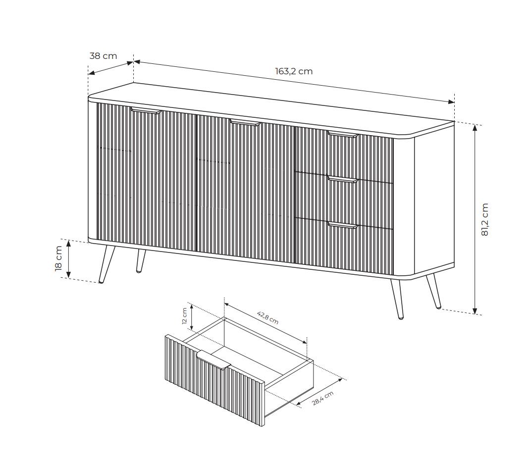 Комод Perfect Home Lante 2D3S/163 2-дверний з 3 шухлядами і чорними ніжками Чорний (PFH-091115) - фото 3 Комод Perfect Home Lante 2D3S/163 2-дверний з 3 шухлядами і чорними ніжками Чорний (PFH-091115) - фото 3