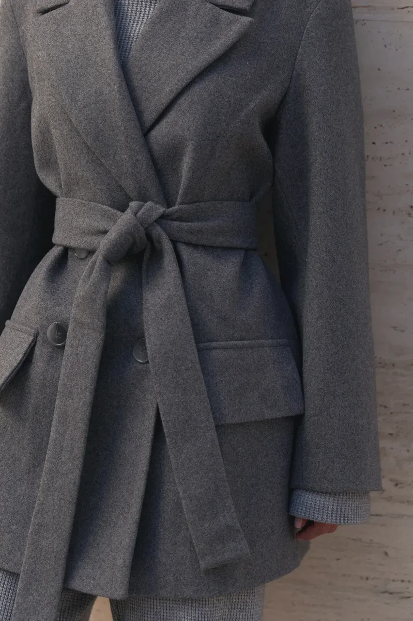Пальто женское двухбортное XXL-3XL Серый (2736646111) - фото 4