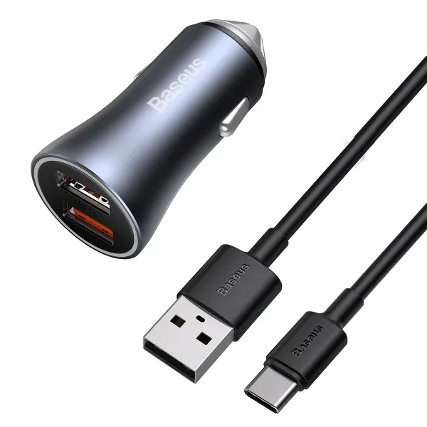 Зарядний пристрій автомобільний BASEUS Golden Contactor Pro Car Charger with Cable Type-C TZCCJD-A0G 40W 2USB 5A 1 м Grey