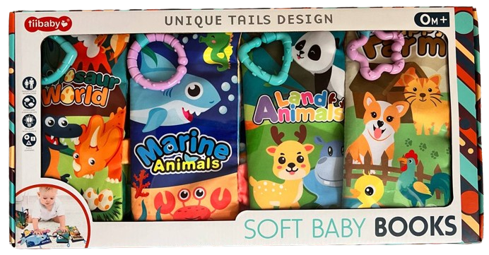 Набір розвиваючих тактильних книг Хапай за хвіст із шурхіткою та пискавкою 4 шт. (326)