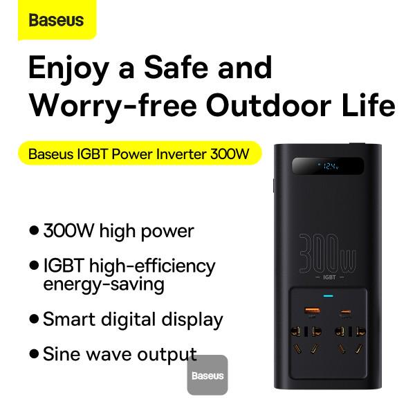 Автомобільний інвертор Baseus IGBT Power Inverter 300W DC 12V/24V CN/EU LED дисплей Чорний - фото 7