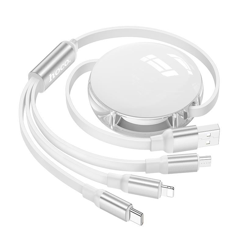 Кабель Hoco Combo Micro/Lightning/Type-C Easy Pull Storage 3в1 X78 1 м White (11315043) - фото 2