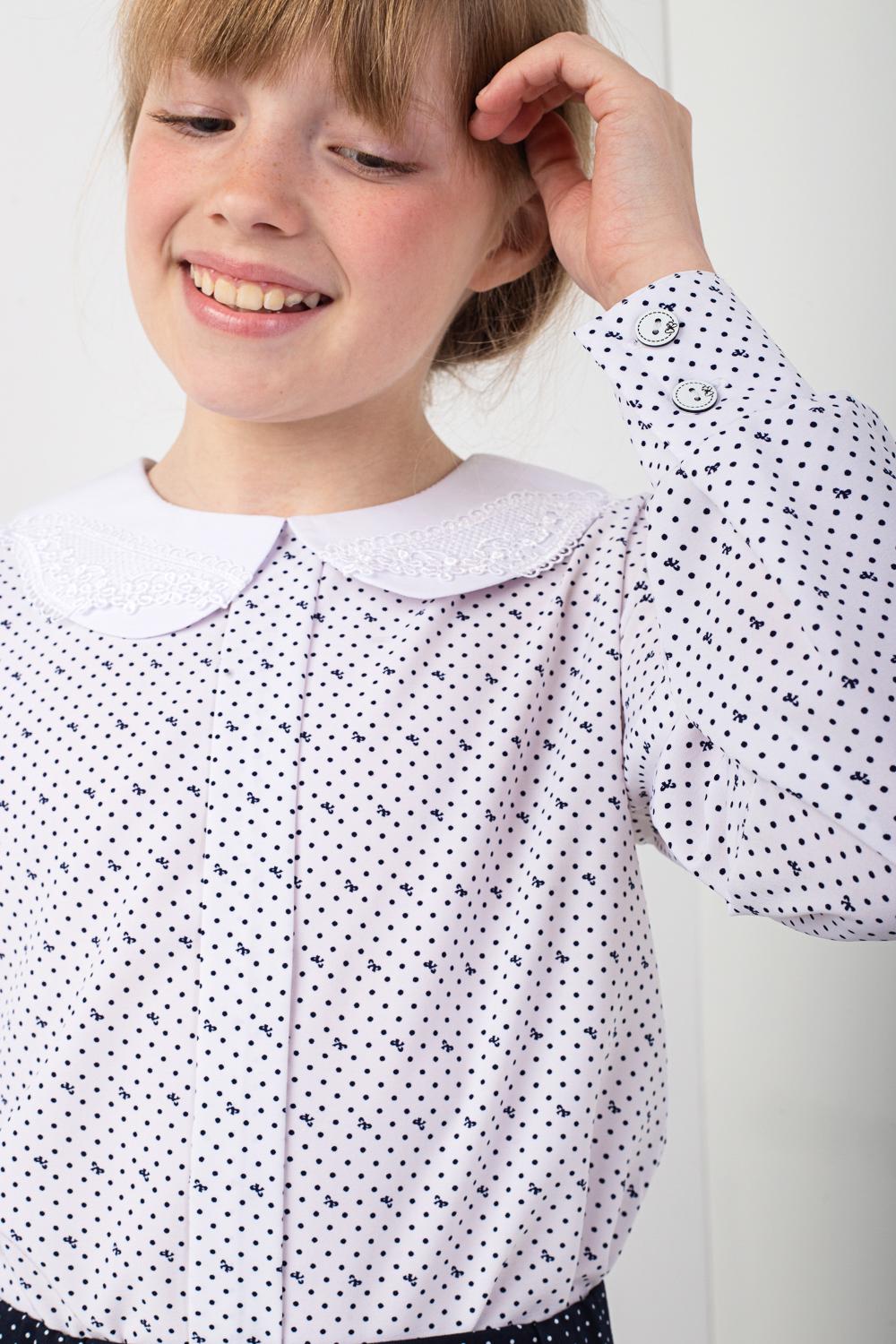 Блузка детская для девочек Diвa 134 см в точечку с воротником Белый (12010) - фото 2 Блузка детская для девочек Diвa 134 см в точечку с воротником Белый (12010) - фото 2
