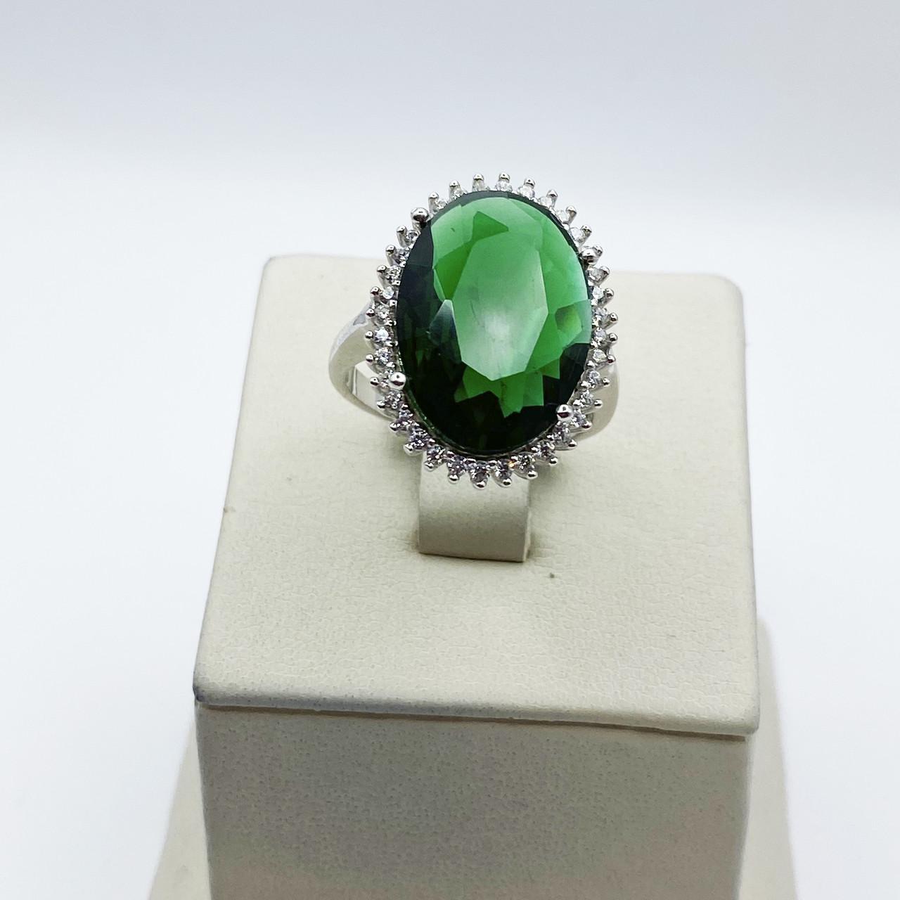 Кольцо серебряное с зеленым кварцем р. 18 5,7 г (2075708121)