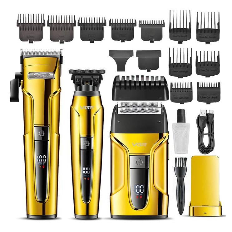 Комплект для стрижки VGR 3в1 аккумуляторная машинка/триммер/электробритва Gold (45692-V-694 GOLD_1802)