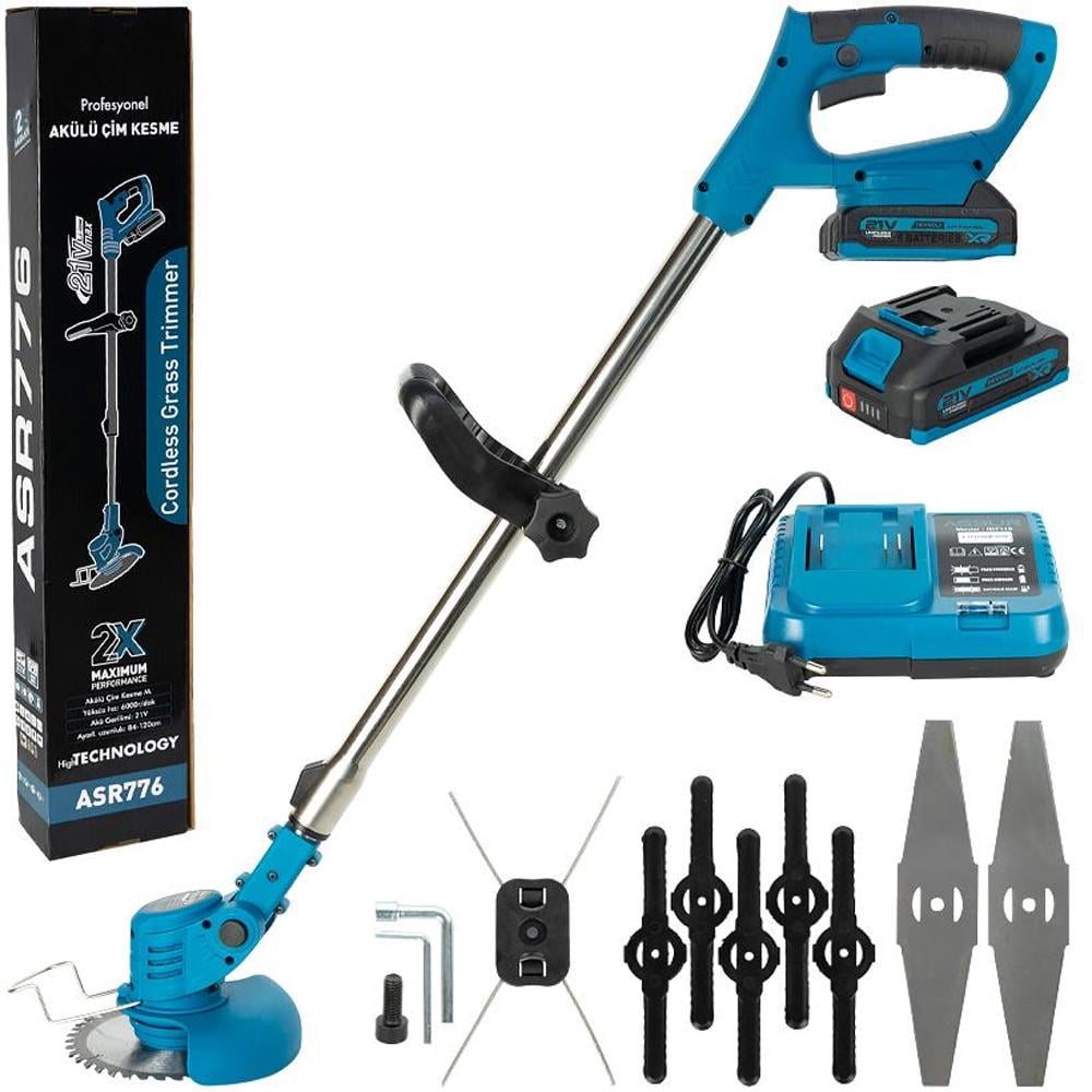 Триммер для травы аккумуляторный 21V комплект с ножами и катушкой (ASR776)