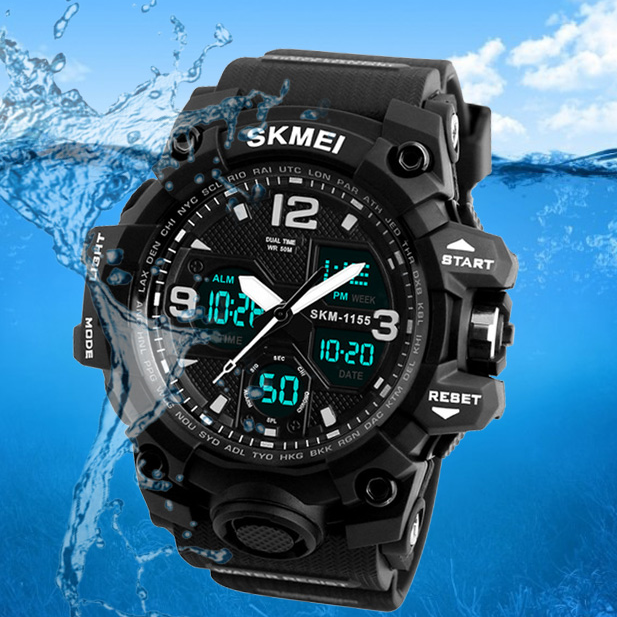 Наручний годинник чоловічий Skmei військовий з підсвічуванням водонепроникний протиударний Чорний (1155) - фото 6