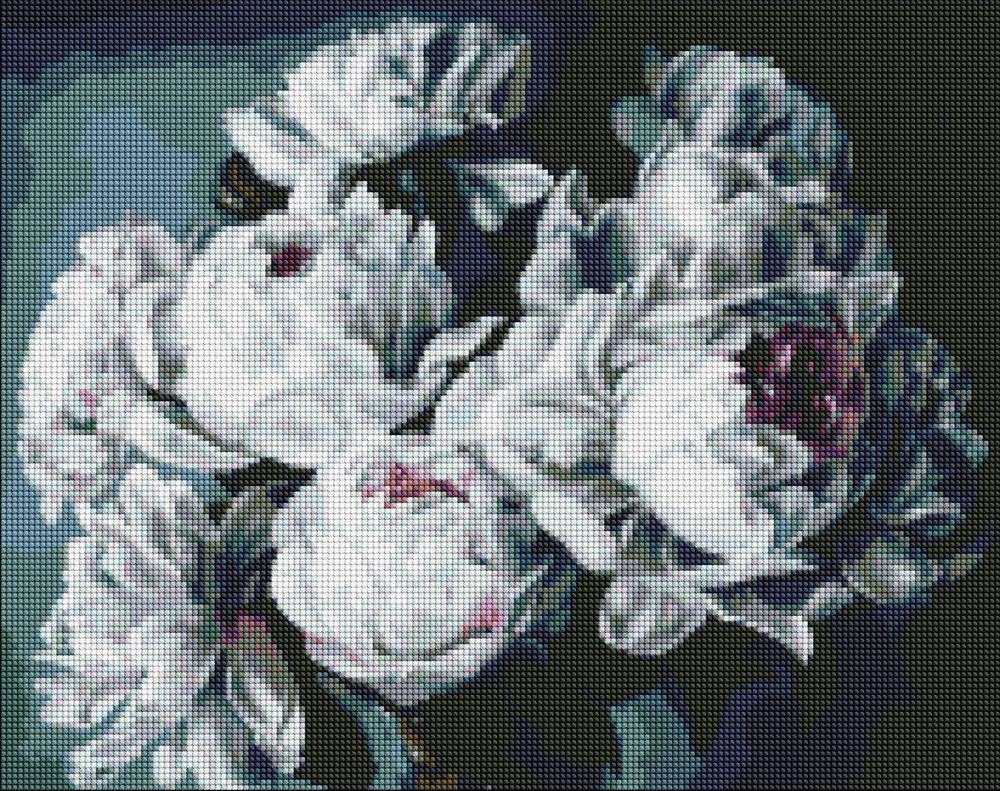 Алмазна мозаїка Білосніжні півонії DIY-7117 на підрамнику повна викладка 50x40 см (27988)