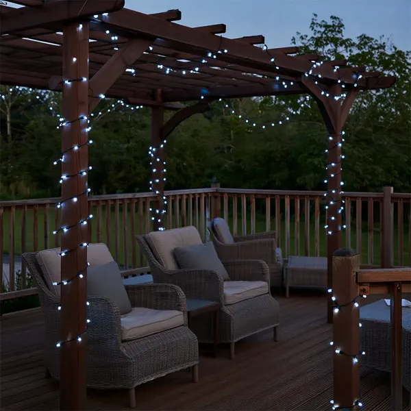 Гирлянда нить уличная 500 LED 50 м на солнечной батарее черная нить с пультом ДУ Белый