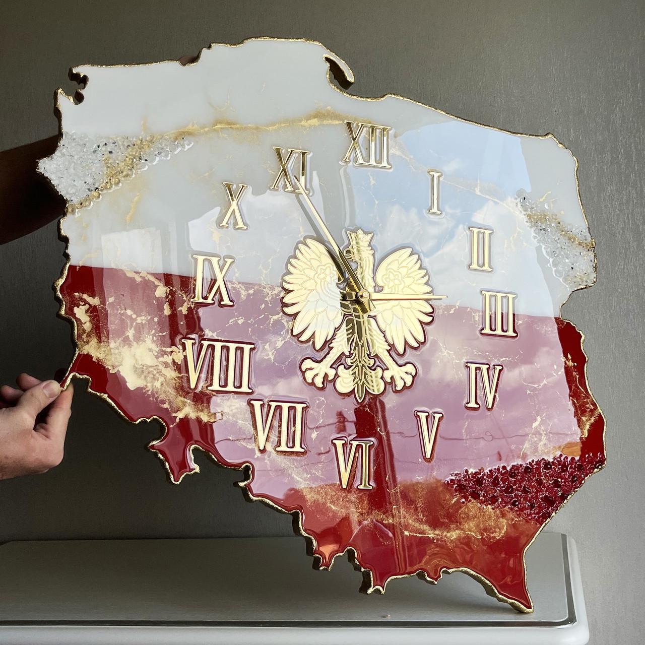 Часы настенные из эпоксидной смолы Карта Польши 40x37 см