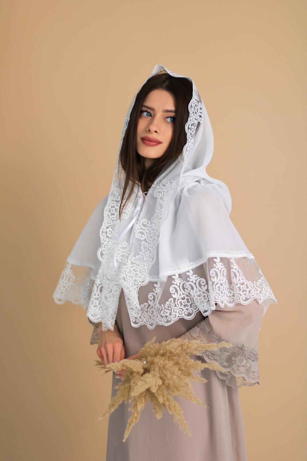 Палантин для храму на голову Ніжно-молочний (п008) - фото 2