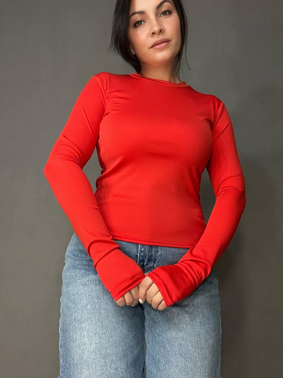 Лонгслив женский Ariadna 5134 лонгслив рукав на палец круглое горло микродайвинг OS Красный (3508) - фото 3 Лонгслив женский Ariadna 5134 лонгслив рукав на палец круглое горло микродайвинг OS Красный (3508) - фото 3