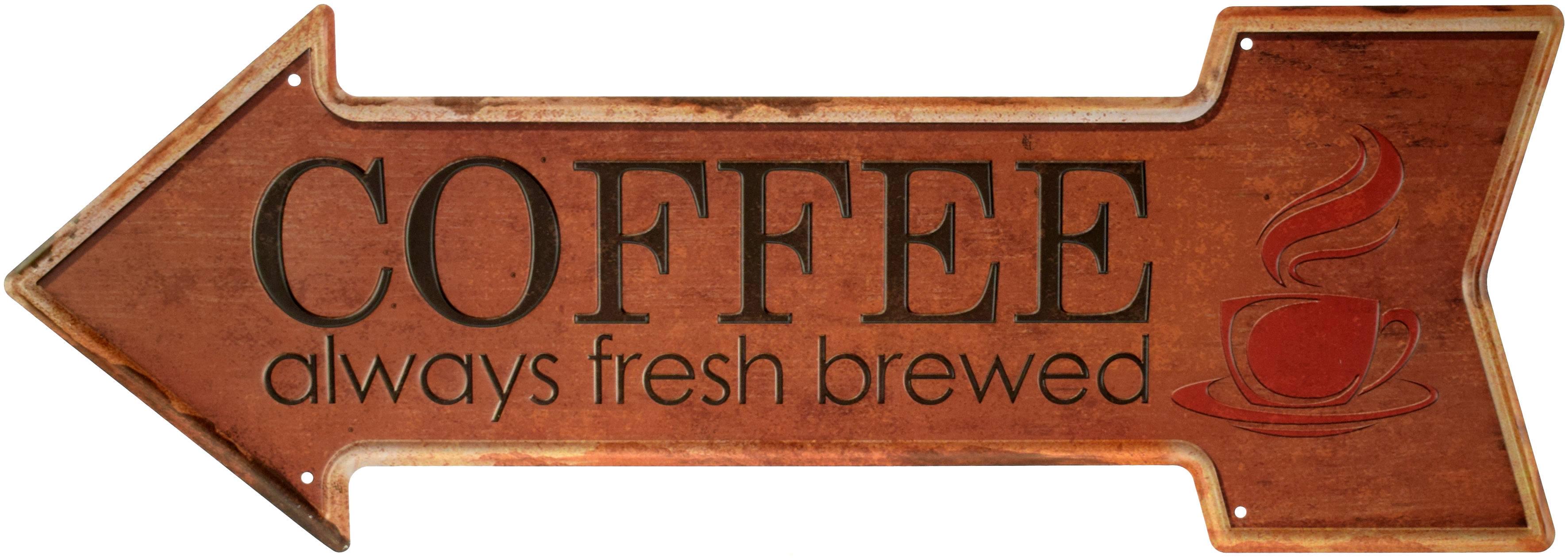 Табличка металлическая Всегда Свежесваренный Кофе/Coffee Always Fresh Brewed 16x45 см