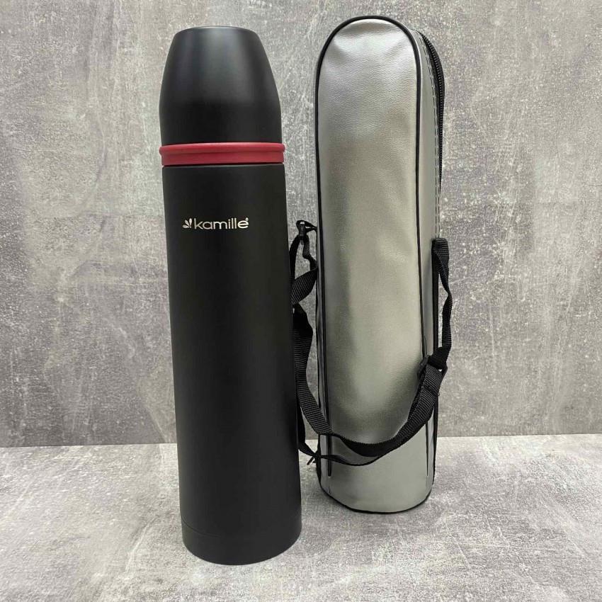 Термос Kamille KM-2059B с красной пластиковой вставкой из нержавеющей стали 1 л Black (1759130431)