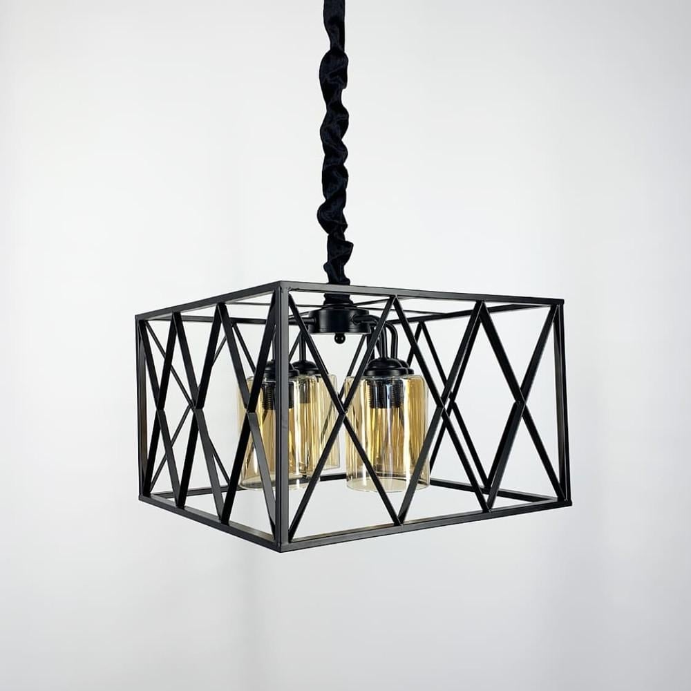 Люстра сдержанная в металлическом каркасе на 4 янтарных плафона (1089/4)