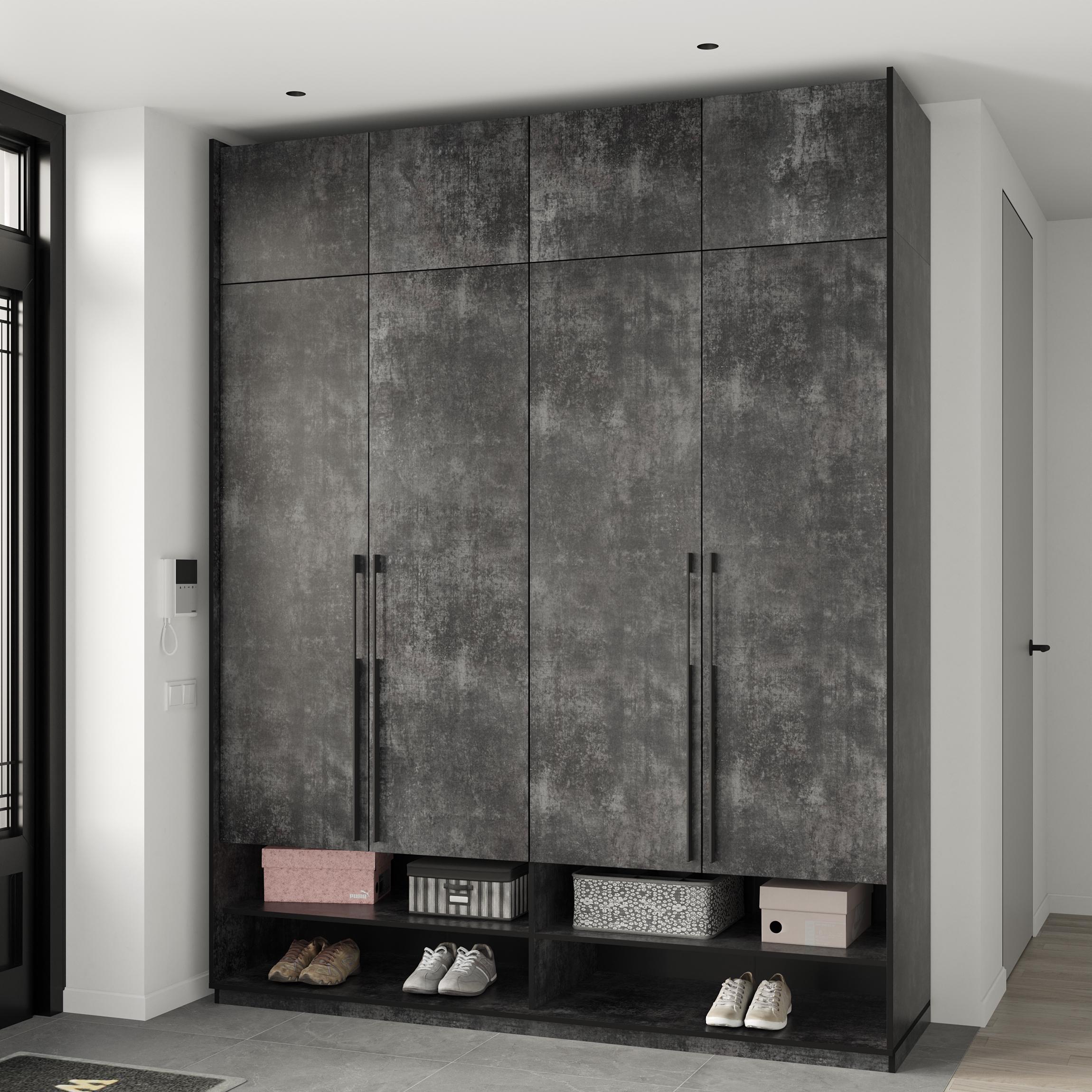 Шафа в передпокій розпашна чотиридверна з антресолью та штангою для одягу 1969х2500х570 мм Бетон темний (mr-10a-bm) - фото 1 Шафа в передпокій розпашна чотиридверна з антресолью та штангою для одягу 1969х2500х570 мм Бетон темний (mr-10a-bm) - фото 1