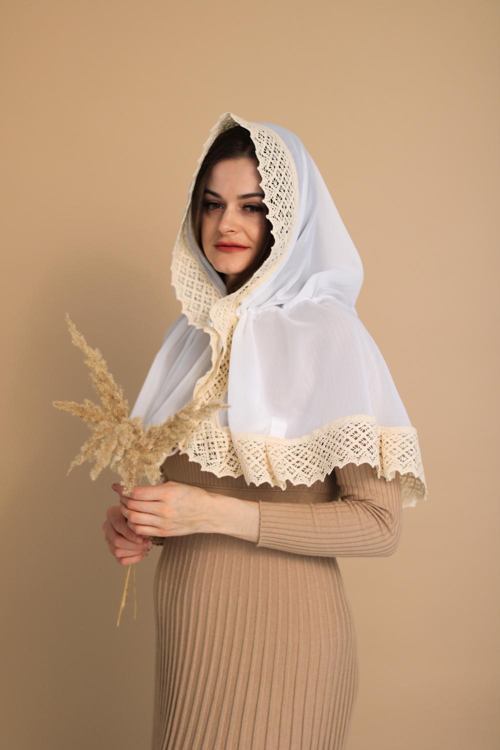 Палантин для храму на голову Білий (п020) - фото 4 Палантин для храму на голову Білий (п020) - фото 4